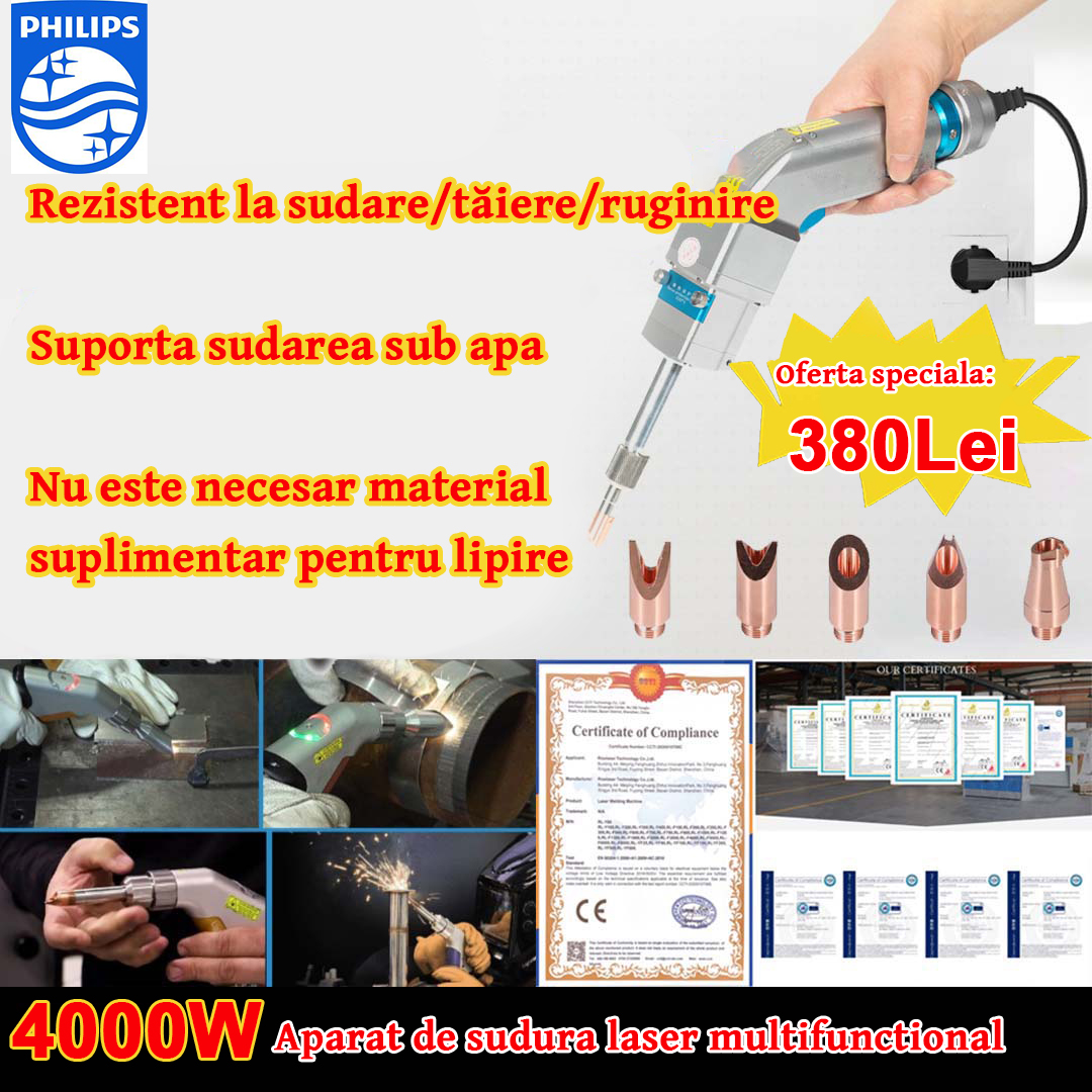 Pistol laser multifuncțional 4000W (aur/argint/cupru/fier/aluminiu/oțel inoxidabil) grosime de sudare 0-7mm (sudare/tăiere două într-unul) - 80 €